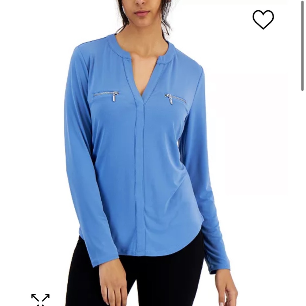 International Concepts zippered blue blouse in excellent condition.
